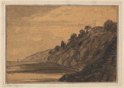 Küstenlandschaft mit bewaldeter Klippe von Alexander Cozens